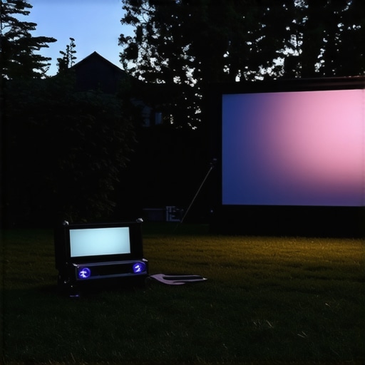 Outdoor cinema dusk setup Background showing outdoor projector setup during sunset