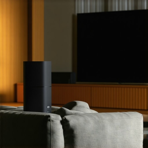 A stylish 4K laser projector mounted in a modern home theater