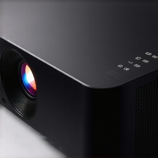 Premium Laser Projector Build Detail of a sleek, durable laser projector exterior with glass lens cover.
