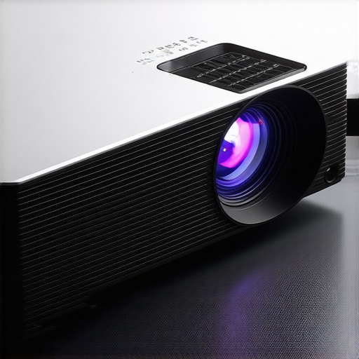 Premium Laser Projector Design Close-up of a sleek, modern laser projector highlighting its premium build and materials.