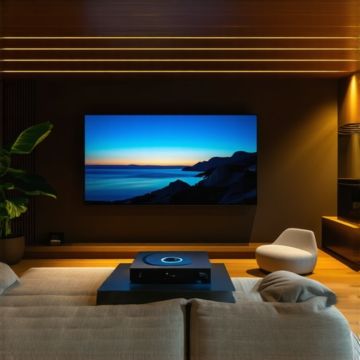 Elegant laser projector mounted on ceiling in a stylish living room