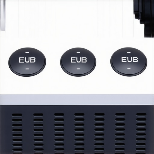 Close-up view of the tactile buttons and sleek material of a high-end projector.