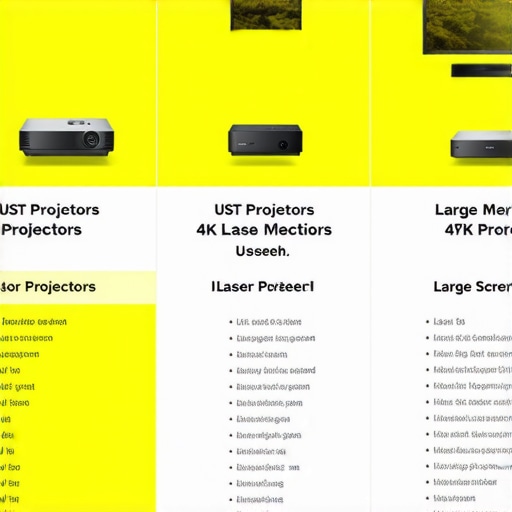 Projection Technology Comparison Chart Comparison chart showing features of UST projectors, 4K laser projectors, and large TVs