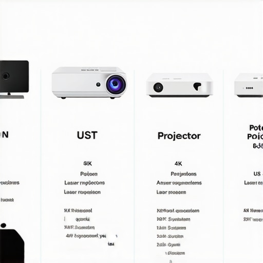 A detailed comparison chart showing features of various types of projectors and home systems