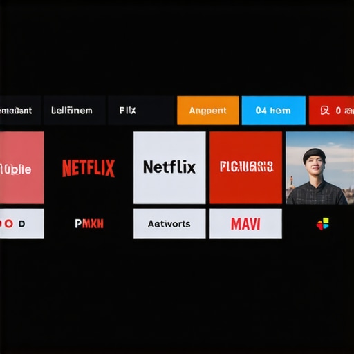 Display of a projector's smart interface browsing Netflix content.