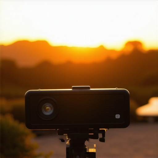 Rugged Portable Projector in Outdoor Use Portable projector setup outdoors during sunset