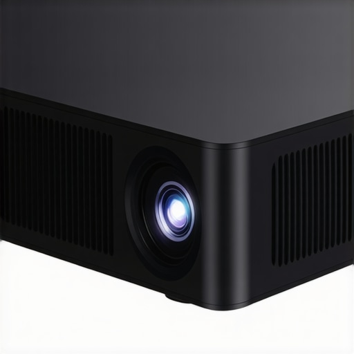 Smart Projector Build and Ventilation Close-up image showing the materials and heat vents of a portable smart projector.