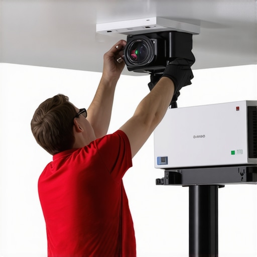 Person adjusting a plastic correction device beneath a UST projector