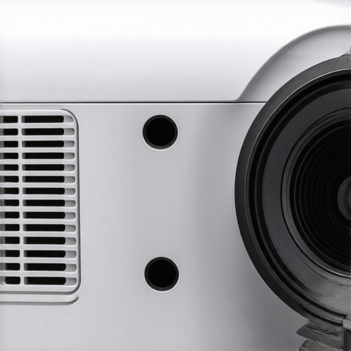 Detailed view of the lens shift adjustment controls on a contemporary projector
