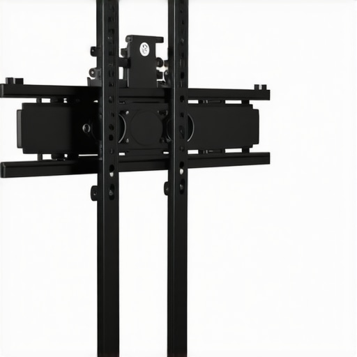 Adjustable wall-mounted projector mount A close-up of a modern non-invasive projector mount attached to a wall, showing its adjustable features.