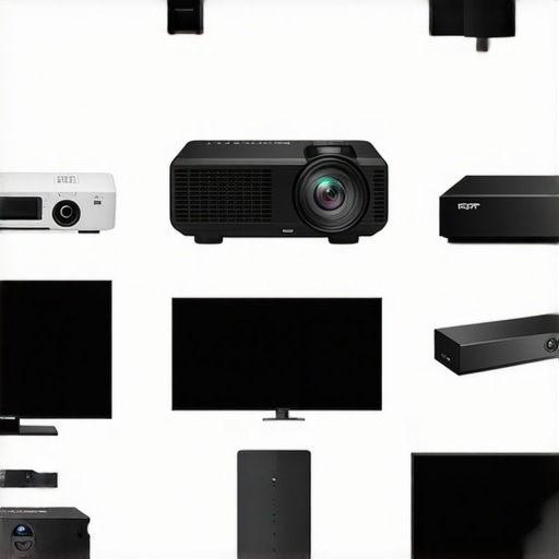 Different types of projectors and screens for home entertainment.