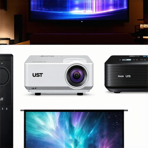 Visual comparison of different types of projectors including portable, laser, UST, and 4K home theater systems.