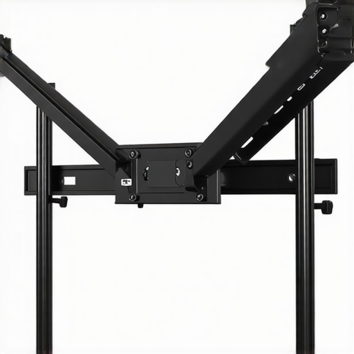 Durable Laser Projector Mount A sturdy, adjustable steel projector mount supporting a heavy laser projector.