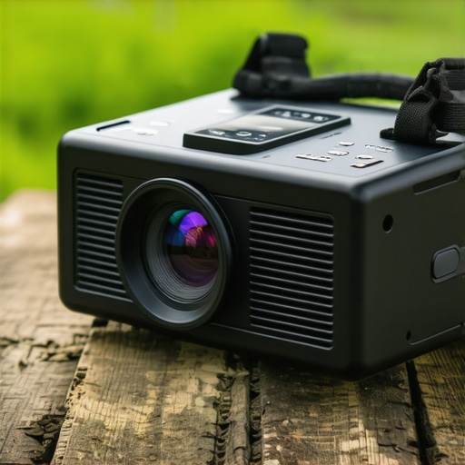 Durable Portable Projector Design Image showing rugged portable projector with weatherproof features in outdoor environment.