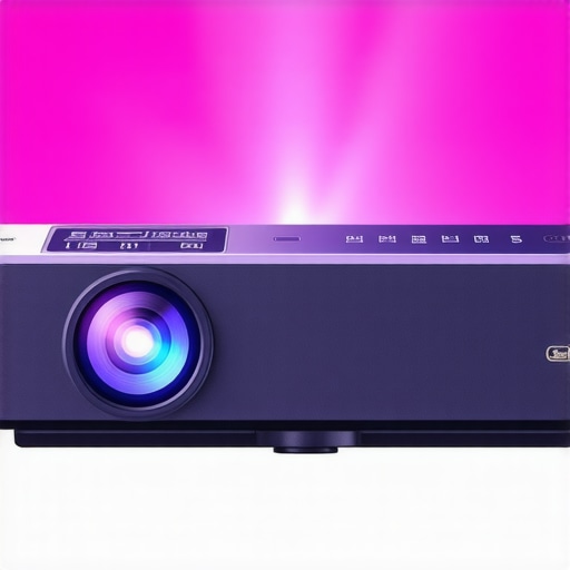 Elegant Laser Projector Design A modern laser projector showing adjustable lens and control buttons.