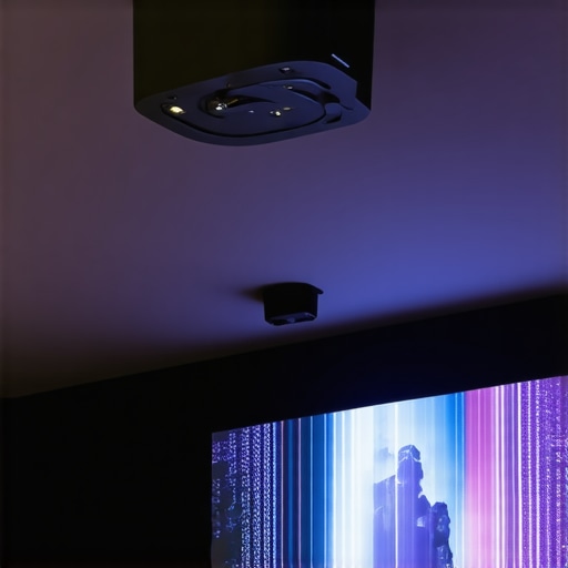 Ceiling-mounted laser projector projecting vibrant image in a luxury home theater