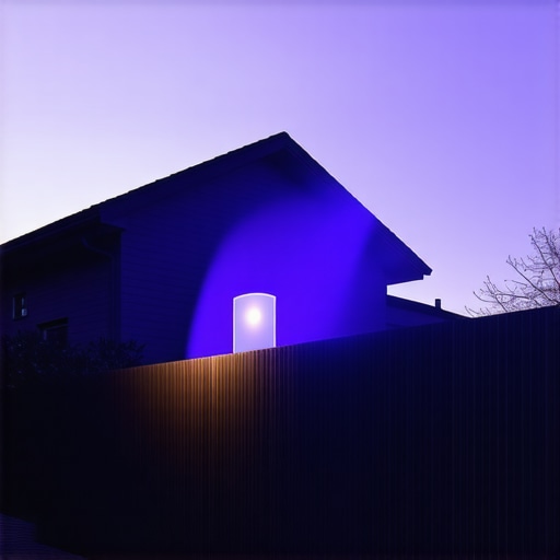 Laser projector displaying bright image outdoors at dusk.