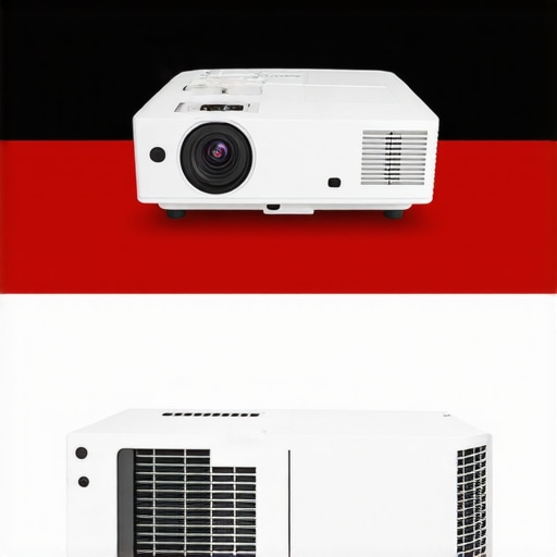 Comparison image showing laser and traditional 4K projectors in a living room setting.