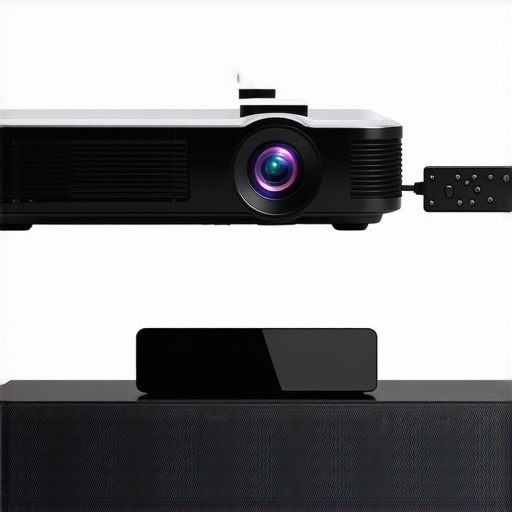 Portable vs. Home Theater Projectors A small portable projector next to a large fixed home theater projector