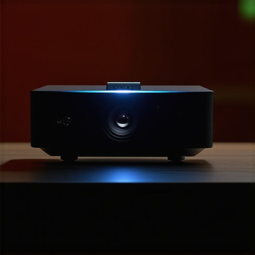 Close-up of a modern 4K laser gaming projector with sturdy housing and user-friendly setup interface