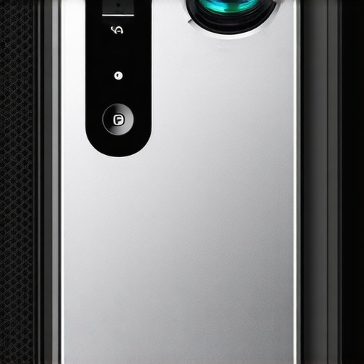 Close-up of a laser projector with metallic finish and adjustable features.