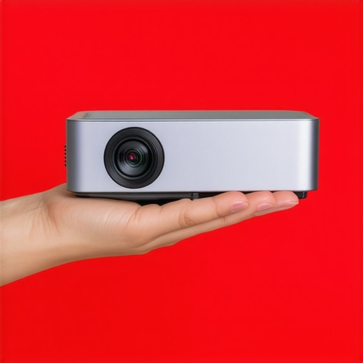 Close-up of a portable projector with a metallic finish and compact size