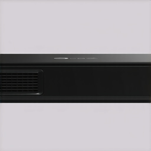 A stylish low-profile projector table with adjustable legs placed in a modern living room, projector aligned at optimal height