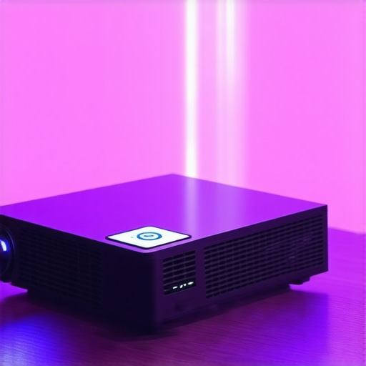 Refurbished Laser Projector in Home Theater Close-up of a refurbished laser projector showcasing its build and design in a modern home theater setting.