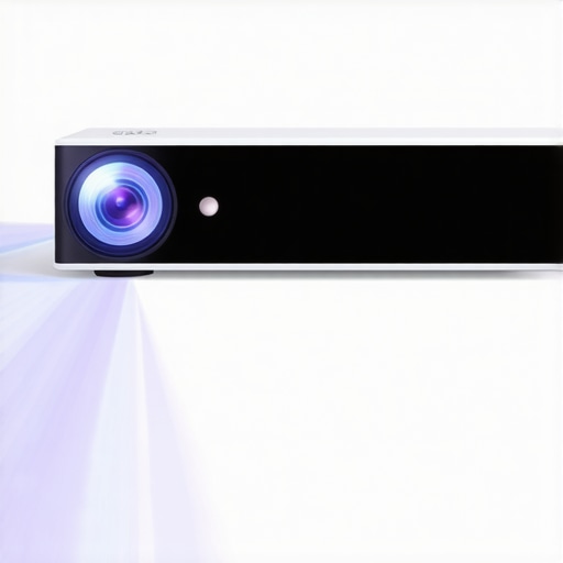 Sleek Laser Projector Setup A minimalist laser projector with easy setup features and clean controls
