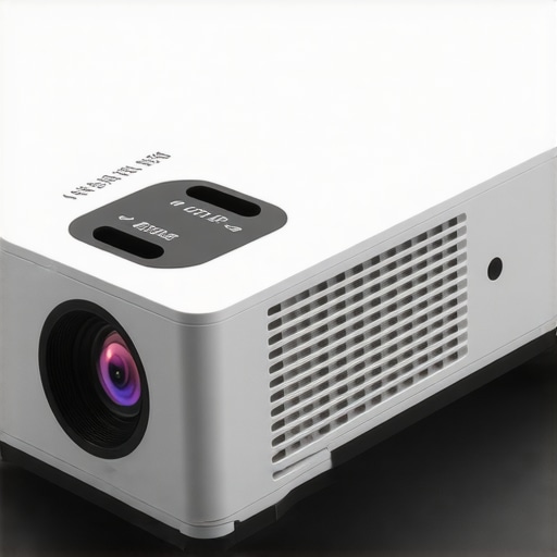 Close-up of a modern portable smart projector highlighting controls and connectivity ports