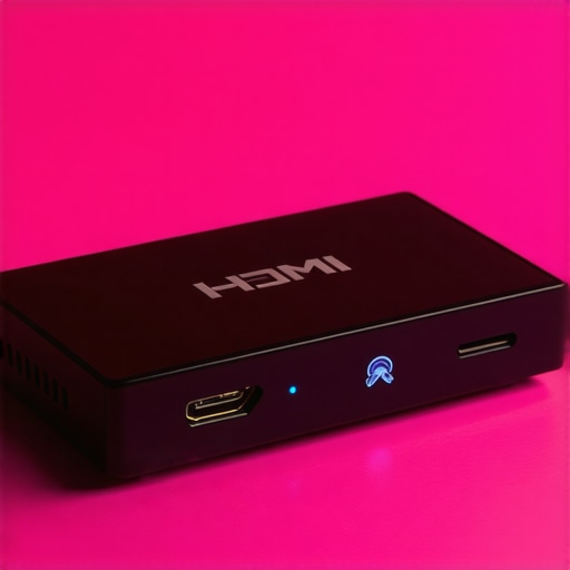 Wireless HDMI Transmitter Design A modern, portable wireless HDMI transmitter showing LED status lights