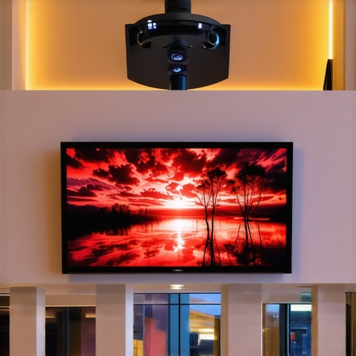 Ceiling-mounted 4K projector in a contemporary living room displaying clear images.