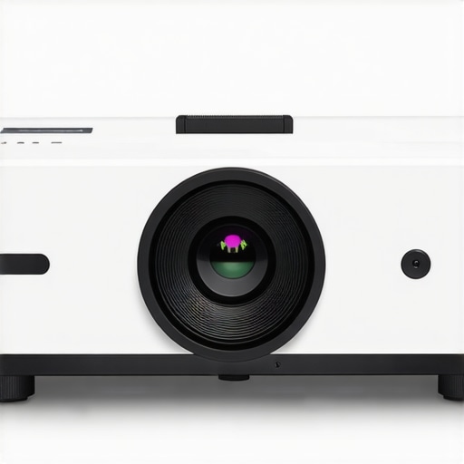 Close-up photo of a high-quality short throw projector focusing on the material and finish.