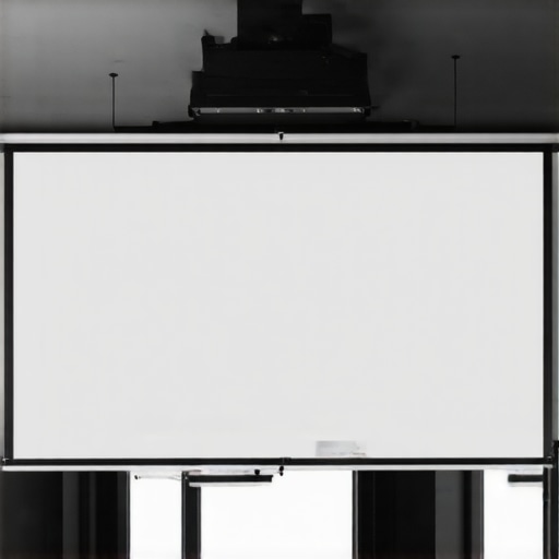 Ceiling Recessed Projector Screen Setup A detailed illustration of a ceiling-mounted retractable projector screen hidden within a ceiling recess, showing support framing and wiring pathways.
