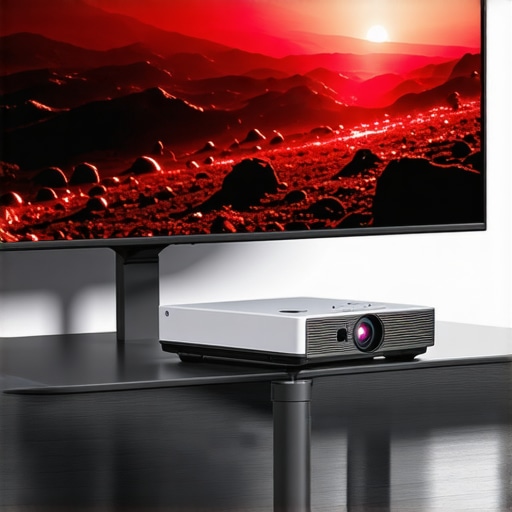 Compact Laser Projector Design Close-up of a small, durable projector with adjustable feet and matte finish.