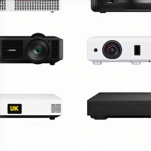 Various projectors including laser, 4K, UST, portable, and home theater models lined up for comparison.