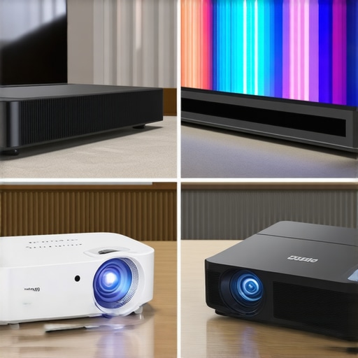 Comparison of Portable and Home Theater Projectors Portable 4K laser projector vs fixed home theater projector in a living room