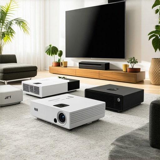Comparison of various projector types in a home environment A visual chart showing different projector styles and their features in a home theater setup.