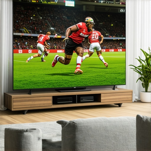 Daytime Sports Viewing with UST Projector Living room with large wall projection of sports game in daylight.