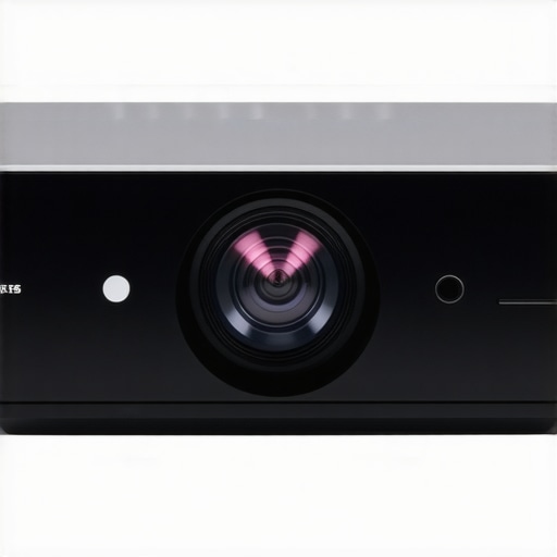 Close-up of a modern smart projector's sleek exterior and control panel