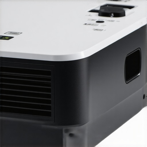 Design of Portable Projector A detailed shot of a portable projector's control panel highlighting its durable build and material quality.
