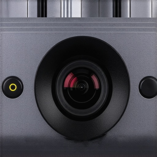 Detailed View of Portable Projector Close-up on projector's lens and control buttons showing build materials.