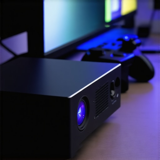 Close-up of portable projector's ports and design for gaming use.