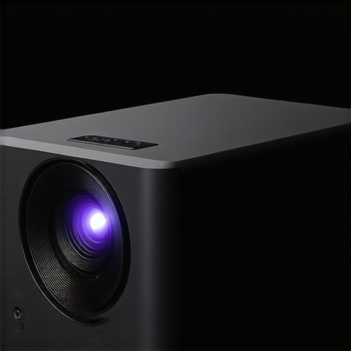A robust laser projector with cooling fins and sturdy build designed for continuous operation.