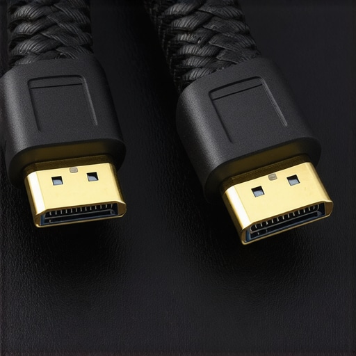 Durable Outdoor HDMI Cable Close-up of braided exterior HDMI cable with gold-plated connectors suitable for outdoor use
