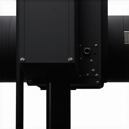 A rugged laser projector set up outdoors during rain, showcasing weatherproof design