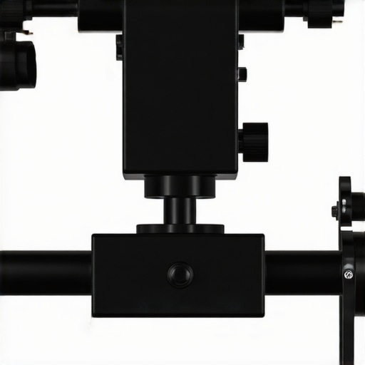 Close-up of a sturdy steel projector mount with adjustable joints and locking mechanisms.