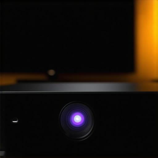 Close-up of a contemporary home theater projector showcasing sleek design and build quality