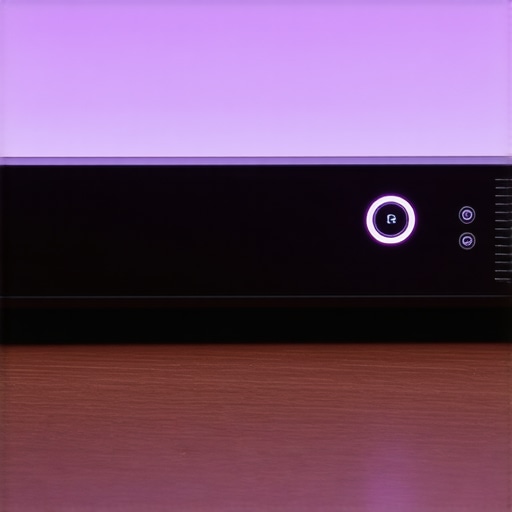 A sleek portable projector with bright LEDs and multiple ports on a wooden table, showcasing its build quality and design features.