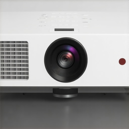 Close-up of a sleek, modern ultra-short throw projector highlighting its durable materials and minimalist design.